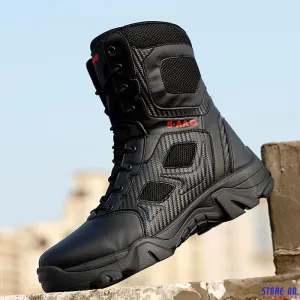 Handmade Leather Work Boots High Top Tactical Boots Men Shoes Waterproof Hiking Outdoor Hunting Mountain Desert Combat Military
