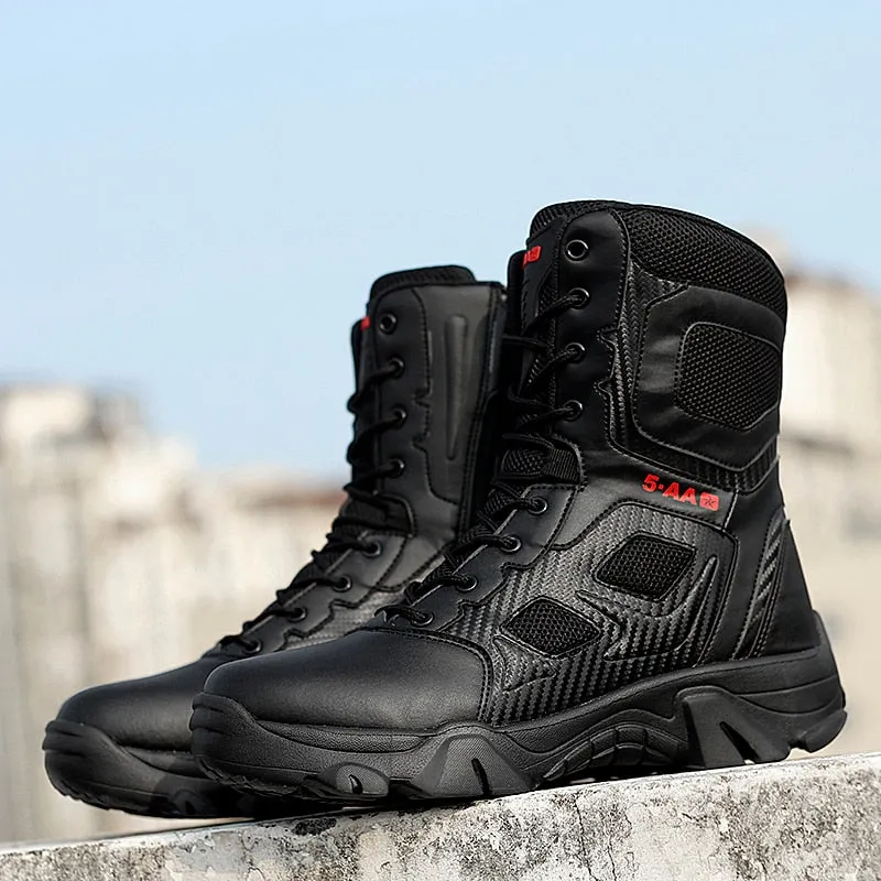 High Top Tactical Boots Men Shoes Waterproof Hiking Outdoor Hunting Mountain Desert Combat Military Groundbreaker Square Toe Work Boots