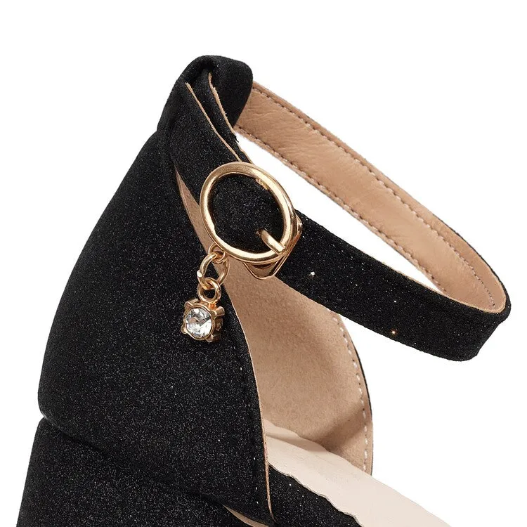 Women's Bling Bling Round Toe Fur Butterfly Knot Hollow Out Ankle Strap Block Heel Sandals Sandals Macy's