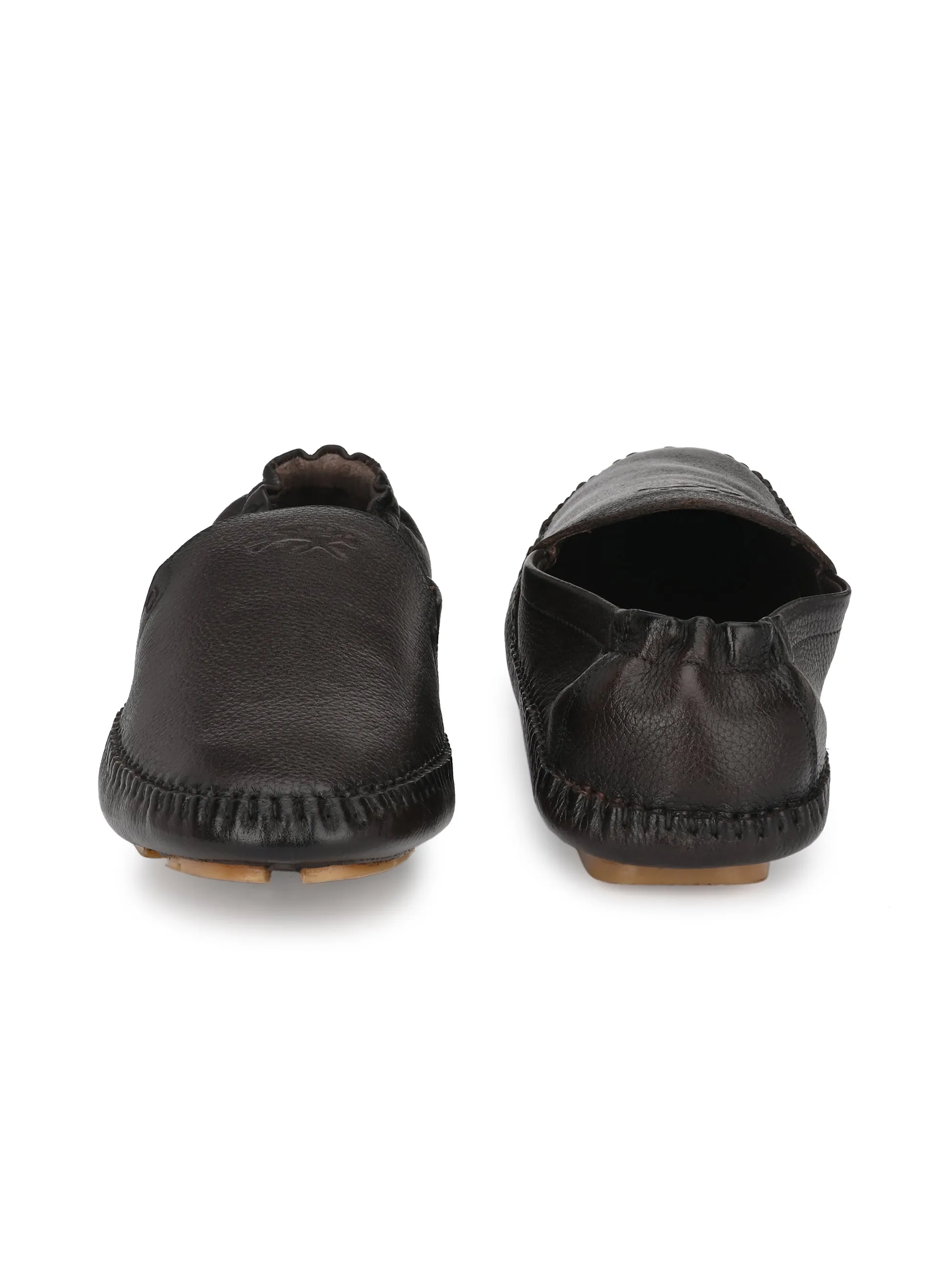 Hitz Men's Brown Leather Slip On Loafer Shoes Crepe Sole Loafers