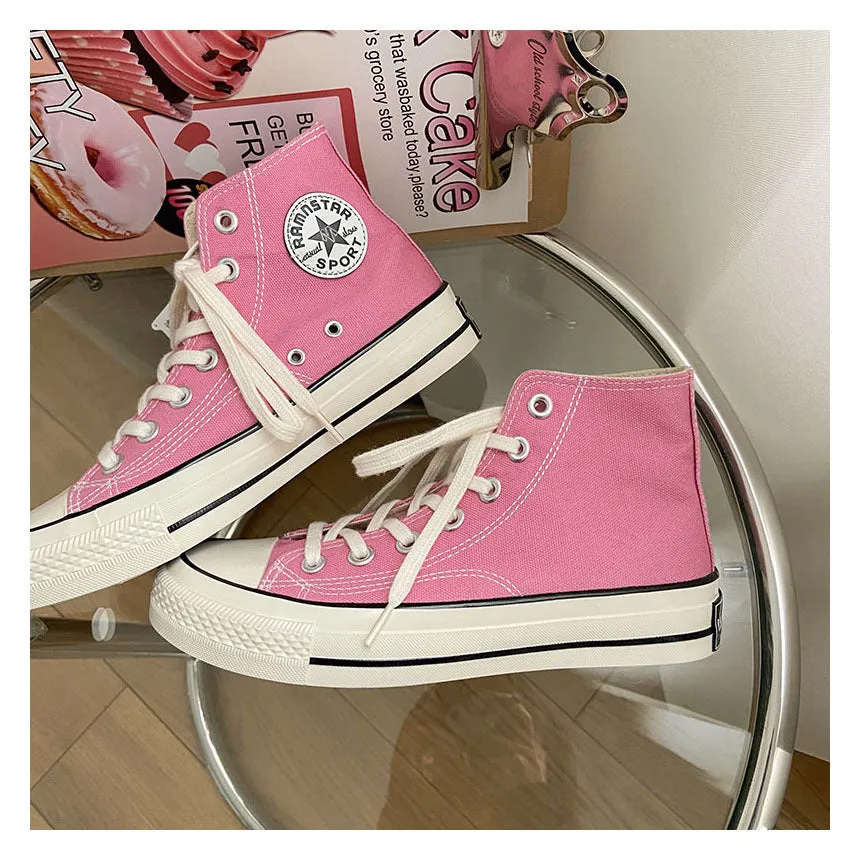 Pink Lace-up Canvas High-top Shoes 70's Style Sneakers