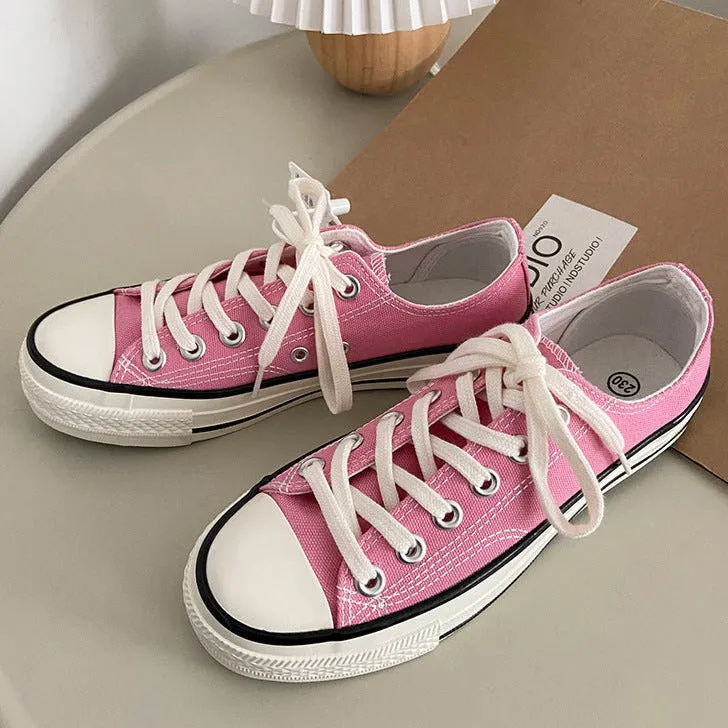 Pink Lace-up Canvas High-top Shoes Athletic Shoes Sneakers