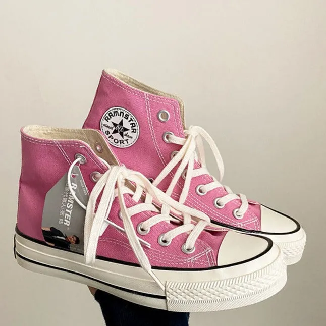 Sneakers Review Pink Lace-up Canvas High-top Shoes