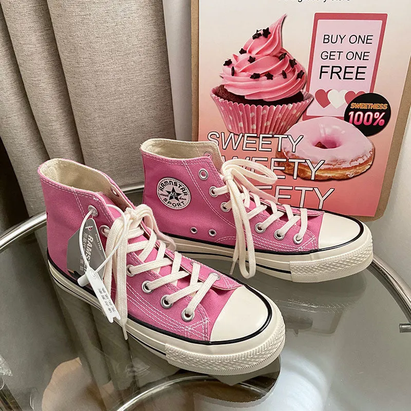 Pink Lace-up Canvas High-top Shoes Silver Sneakers Locations By Zip Codes