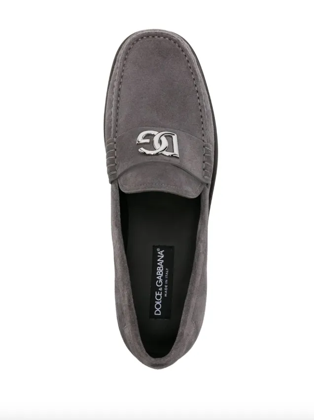 Dolce & Gabbana logo-plaque suede leather loafers Brown Suede Loafers