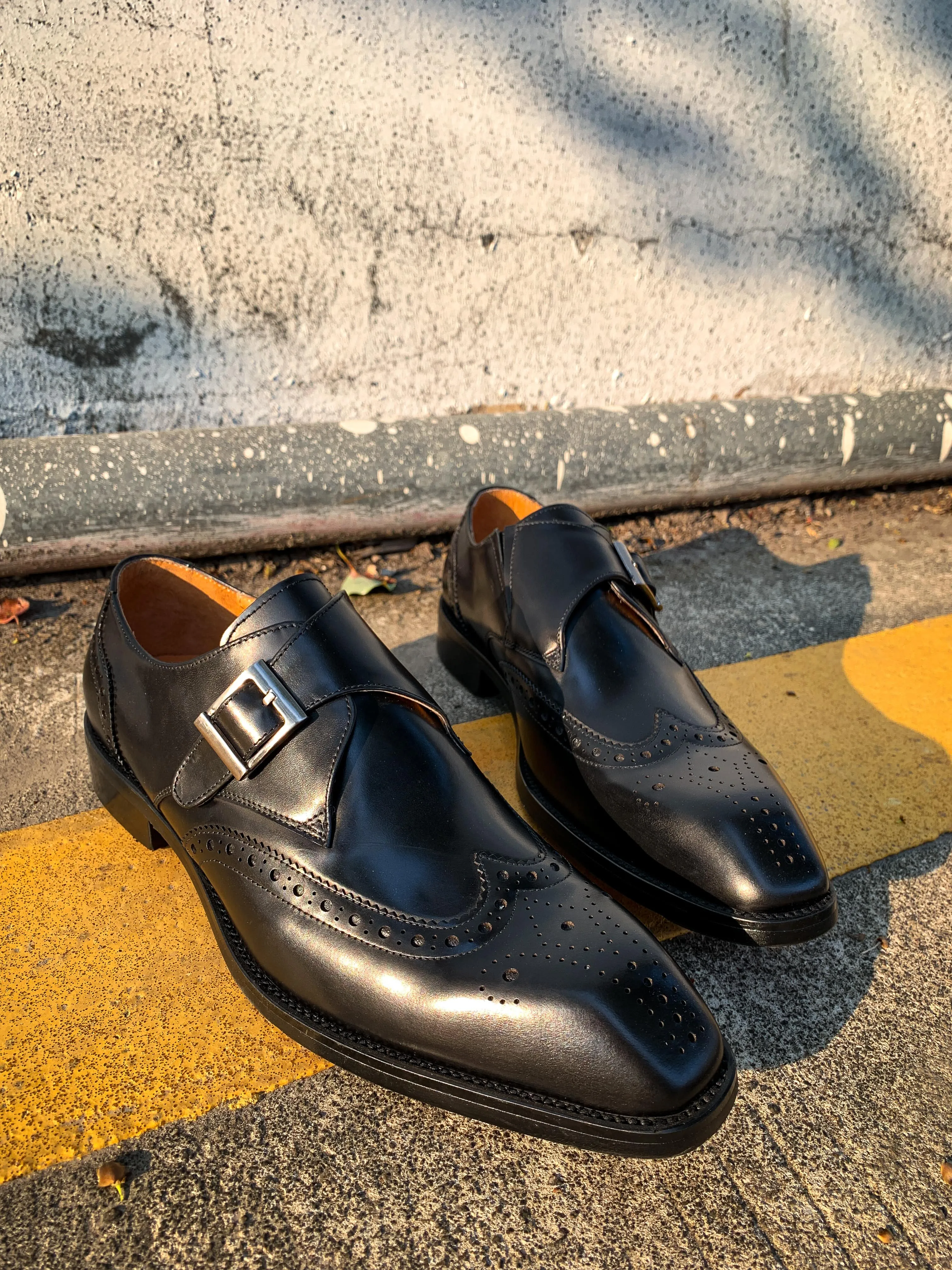 Comfortable Loafers For Walking Imperial Patina Black Single Monk Straps