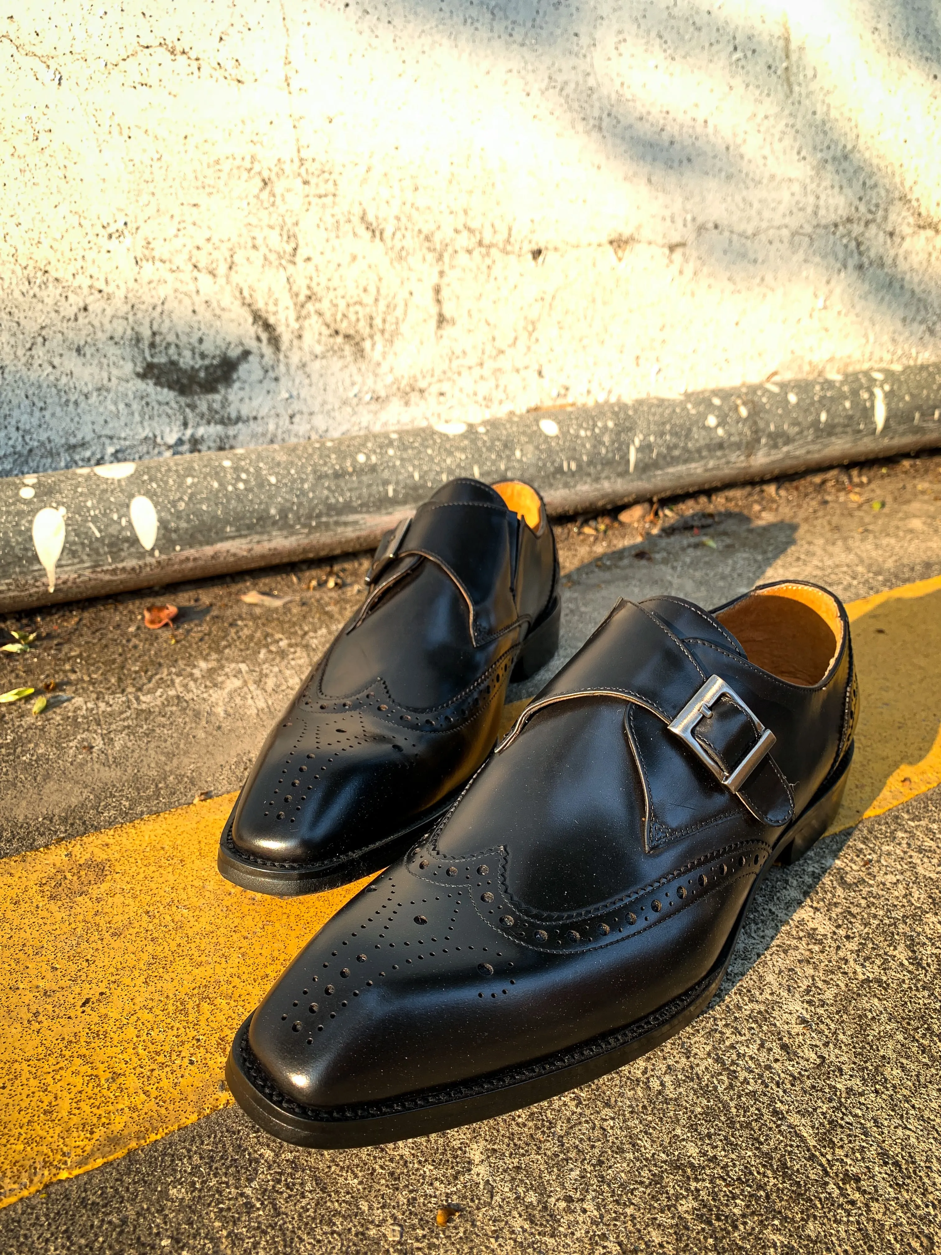 Imperial Patina Black Single Monk Straps Vegan Loafers