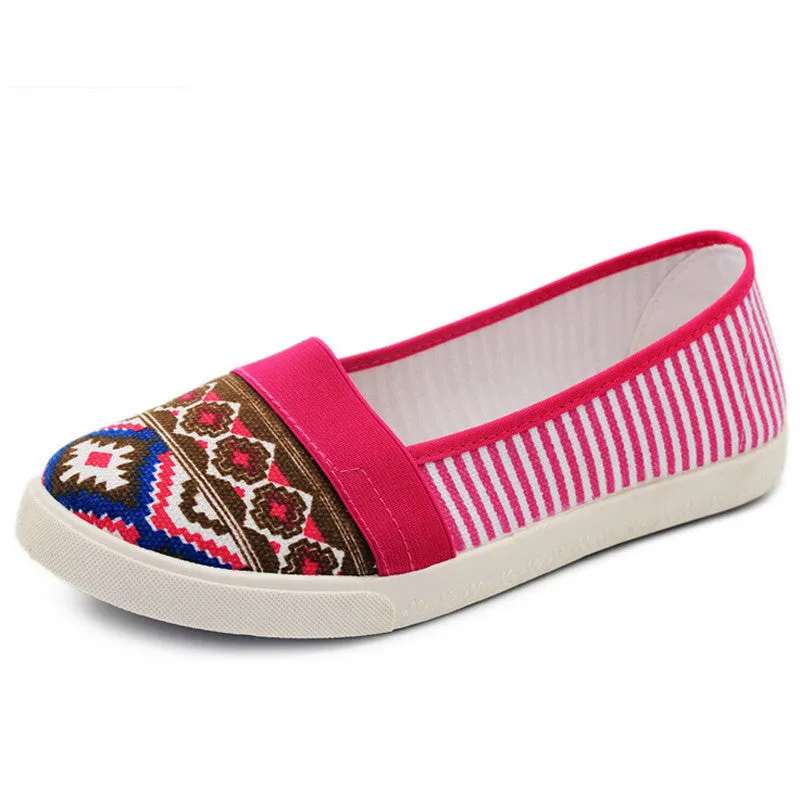 Spring Women Loafers Soft Rainbow Stripe Slip On Flats For Summer Style Canvas Shoes Woman Plus Size 35-41 Reef Loafers