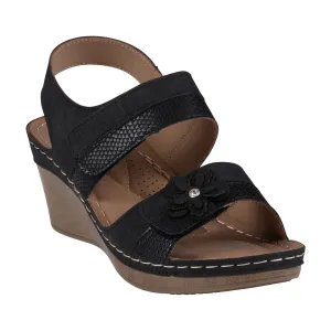 Sandals Guess Tulip Velcro Black Double Band Flower Wedge Sandals
