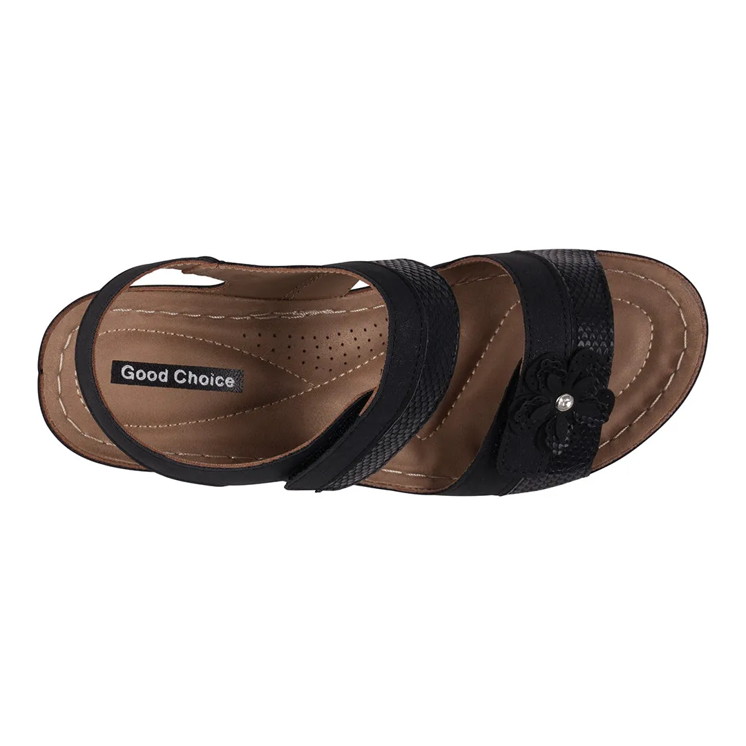 Tulip Velcro Black Double Band Flower Wedge Sandals Sandals Ralph Lauren