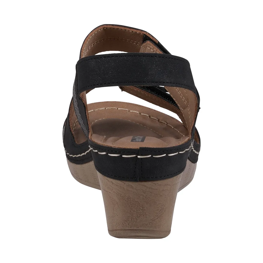 Sandals Halcyon Reviews Tulip Velcro Black Double Band Flower Wedge Sandals