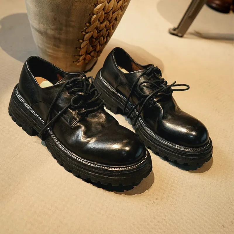 Gold Metallic Oxfords Round Toe Derby Shoes For Women Goodyear Horse Leather Lace Up Oxfords in Brown/Black