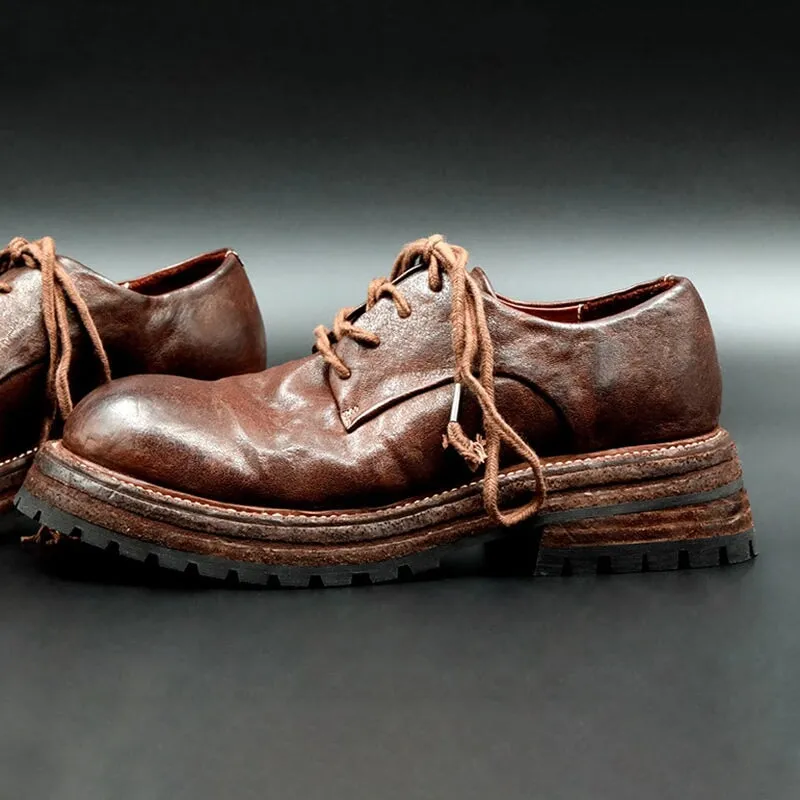 Round Toe Derby Shoes For Women Goodyear Horse Leather Lace Up Oxfords in Brown/Black Oxford Or Brogue