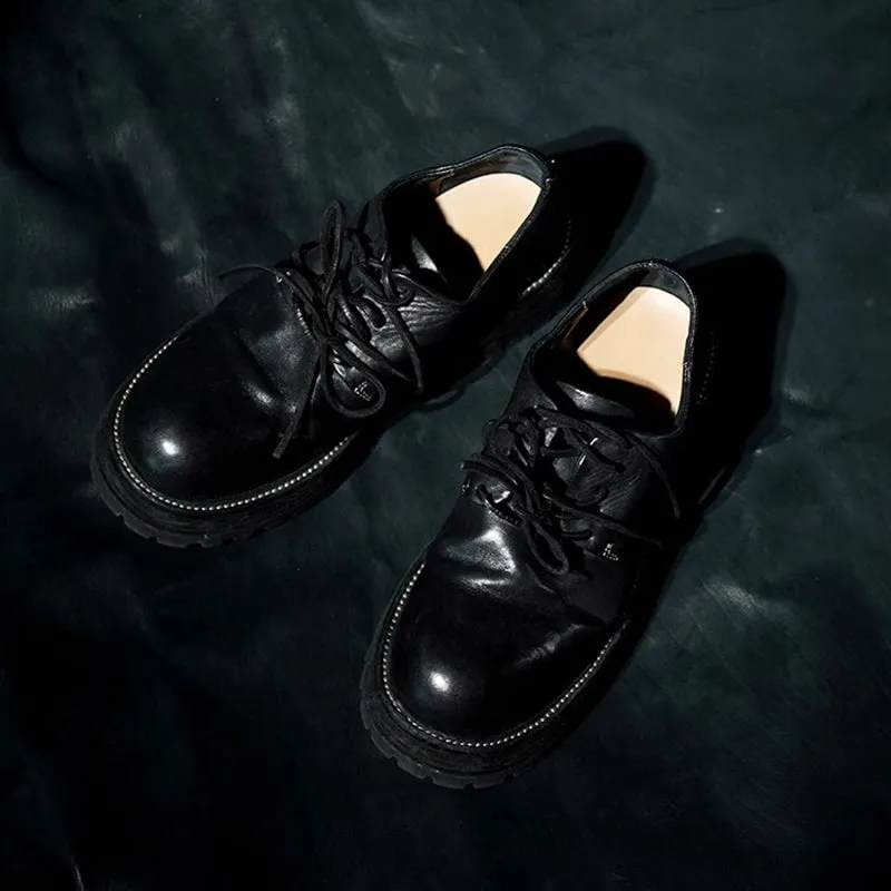 Round Toe Derby Shoes For Women Goodyear Horse Leather Lace Up Oxfords in Brown/Black Moc Toe Oxford