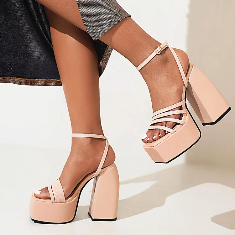 Women's Solid Color Square Toe Chunky Heel High Heels Platform Sandals Sandals Resort Overwater Bungalows