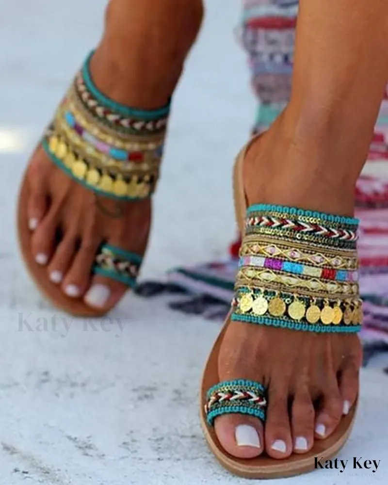 Flip Flop Necklace KatyKey - Artisanal Toe Ring Slippers with an Ethnic Boho Twist