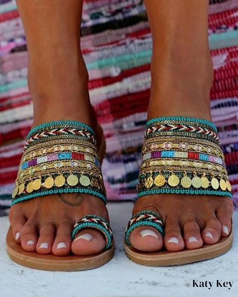 KatyKey - Artisanal Toe Ring Slippers with an Ethnic Boho Twist Flip Flops Hurt