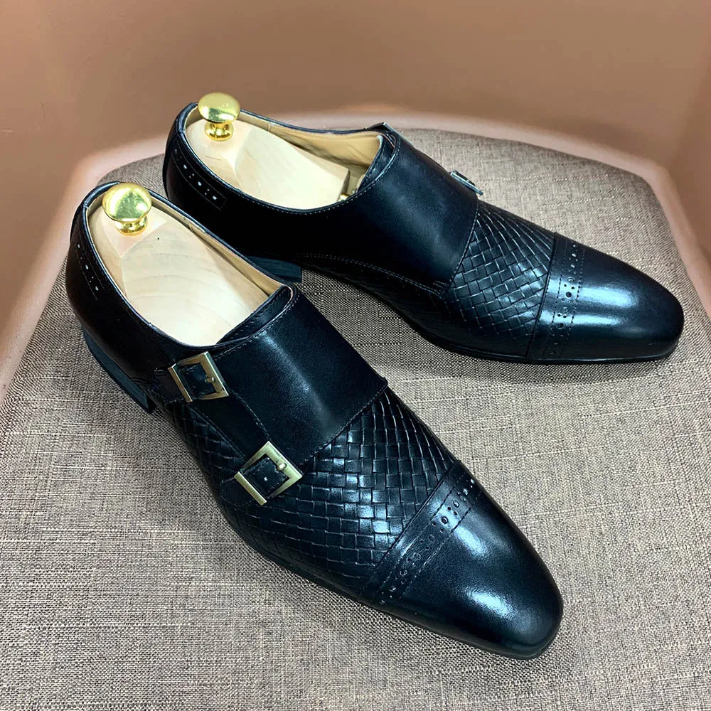 La Ricchezza - Double Monk Alligator Print Leather Dress Shoes Oscar Loafers