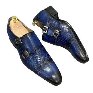Sporting Loafers La Ricchezza - Double Monk Alligator Print Leather Dress Shoes