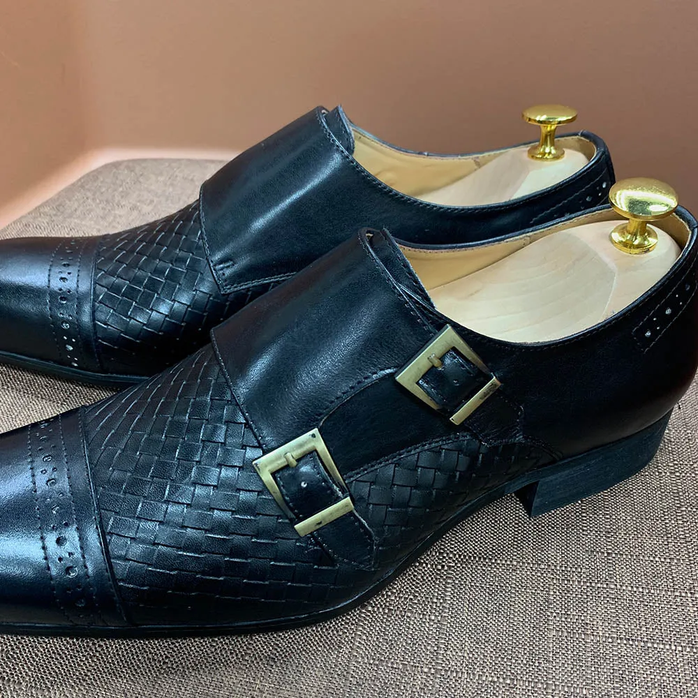 La Ricchezza - Double Monk Alligator Print Leather Dress Shoes Unlined Loafers