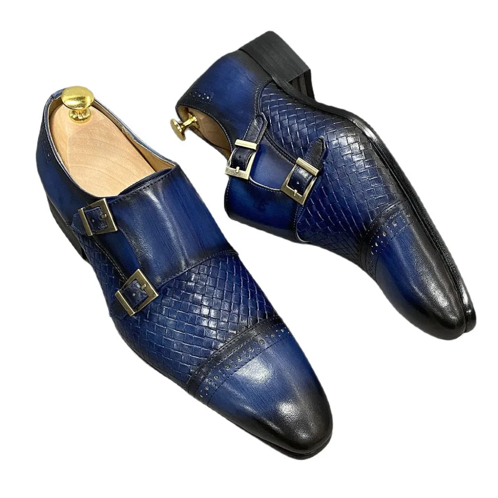 La Ricchezza - Double Monk Alligator Print Leather Dress Shoes Ny Loafers