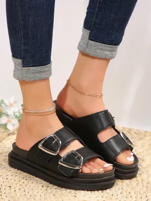 Flat Shoes Uk Lady's French Style Thick Sole Sandals with High-End Sense