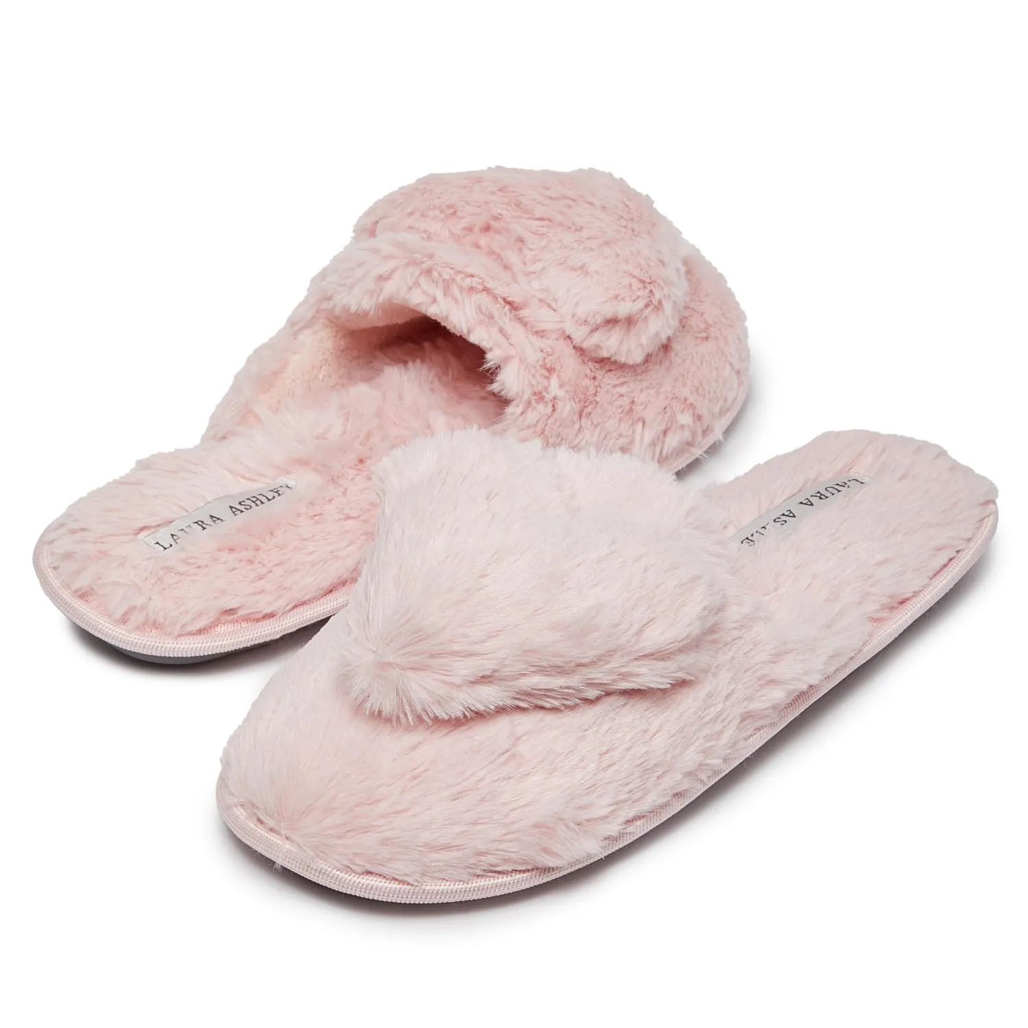Laura Ashley Women's Slippers, Plush Faux Fur Memory Foam Scuff Slide Slippers, Heart Slip On Slippers for Women - Ladies Indoor House/Bedroom Shoes Arch Support Slippers