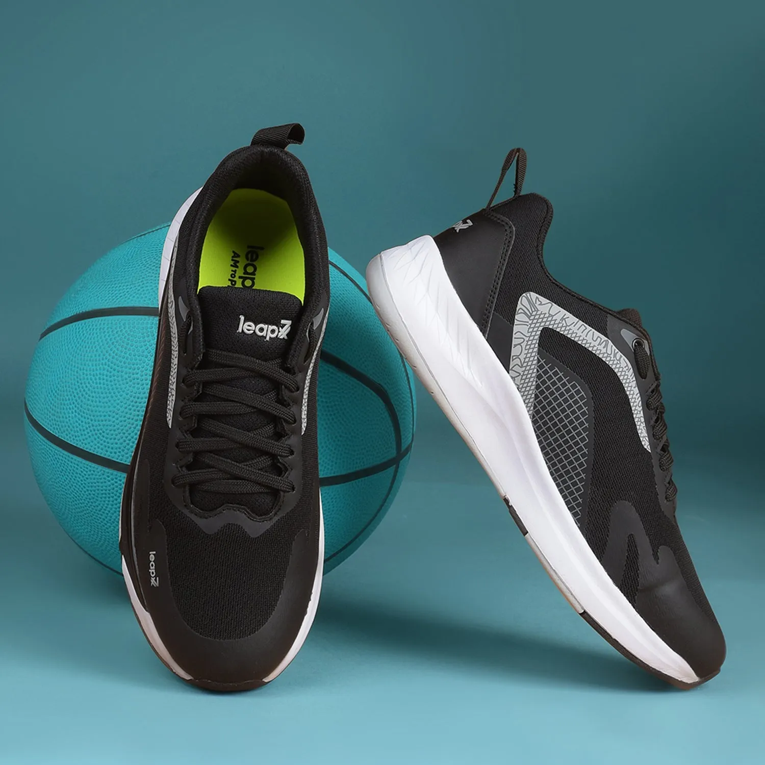 Vegan Running Shoes Leap7x Sports Black Running Shoes For Mens EVELSTER-E By Liberty