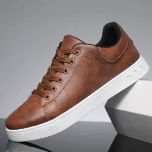 Classic Men Leather Shoes Thick-soled Casual Sneakers Trendy Lace-up Walking Shoes Spring Anti-slip Comfortable Vulcanized Shoes Shoes Cute Flats