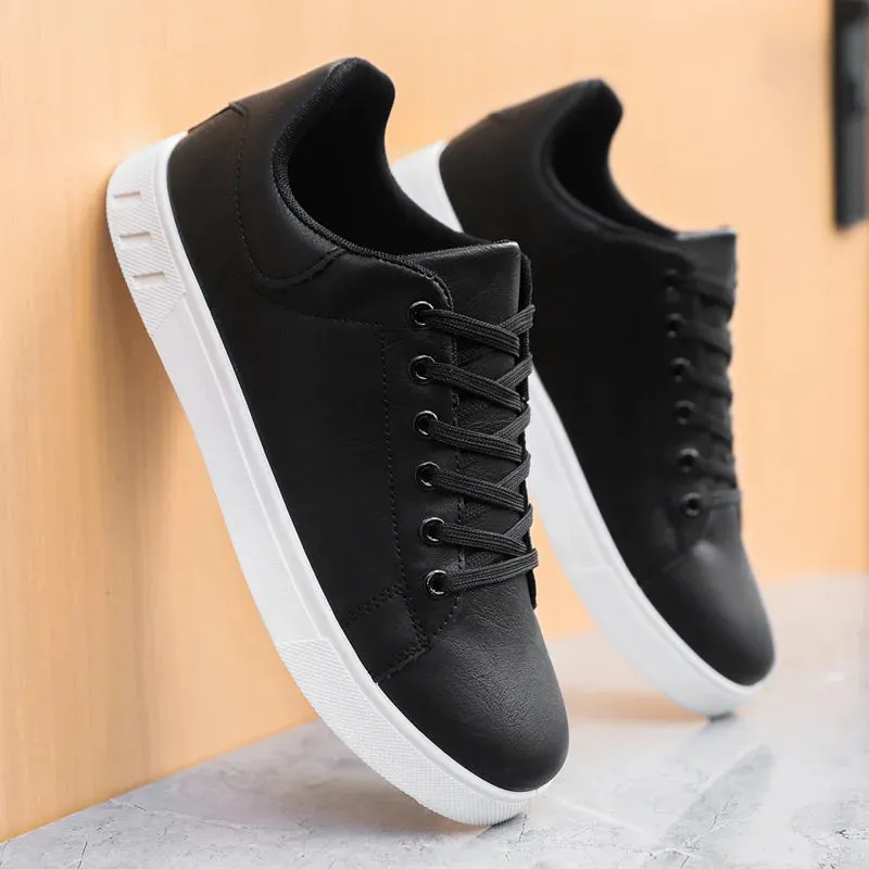 Flat Shoes To Wear With Jeans Classic Men Leather Shoes Thick-soled Casual Sneakers Trendy Lace-up Walking Shoes Spring Anti-slip Comfortable Vulcanized Shoes