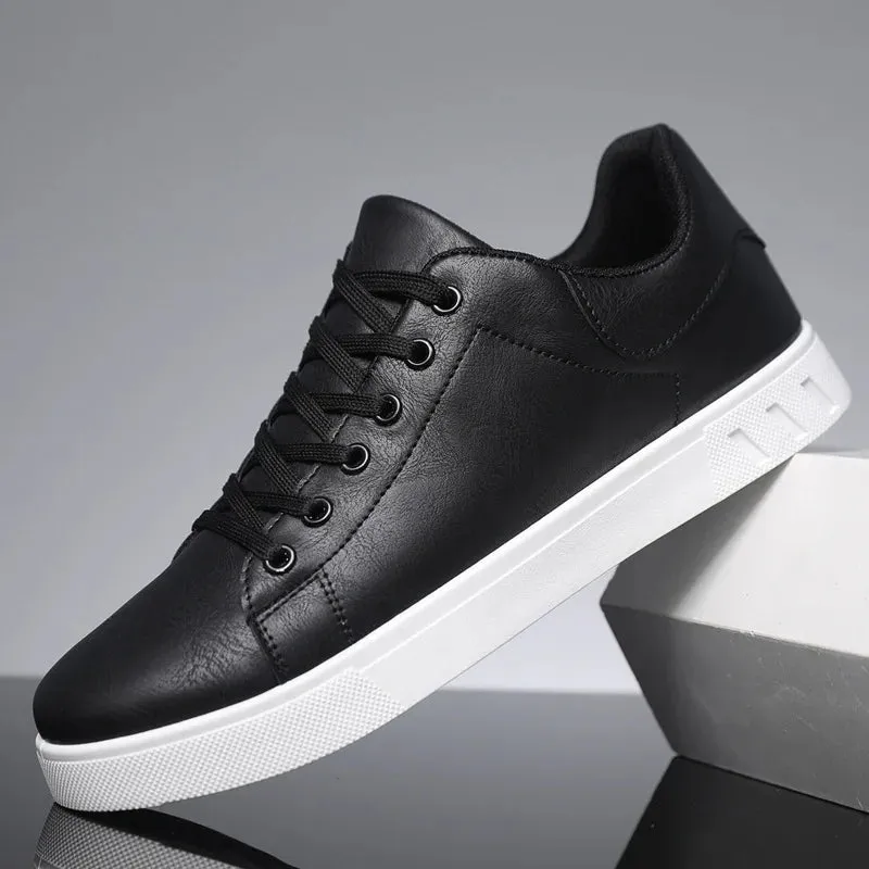 Classic Men Leather Shoes Thick-soled Casual Sneakers Trendy Lace-up Walking Shoes Spring Anti-slip Comfortable Vulcanized Shoes Unisa Flat Shoes
