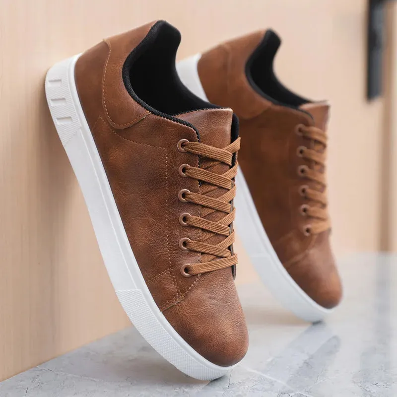 Flat Shoes Designer Classic Men Leather Shoes Thick-soled Casual Sneakers Trendy Lace-up Walking Shoes Spring Anti-slip Comfortable Vulcanized Shoes