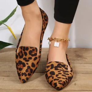 Loafers Flats Leopard Pointed Toe Casual Women Shoes Comfortable Walking Classic Leather Loafers