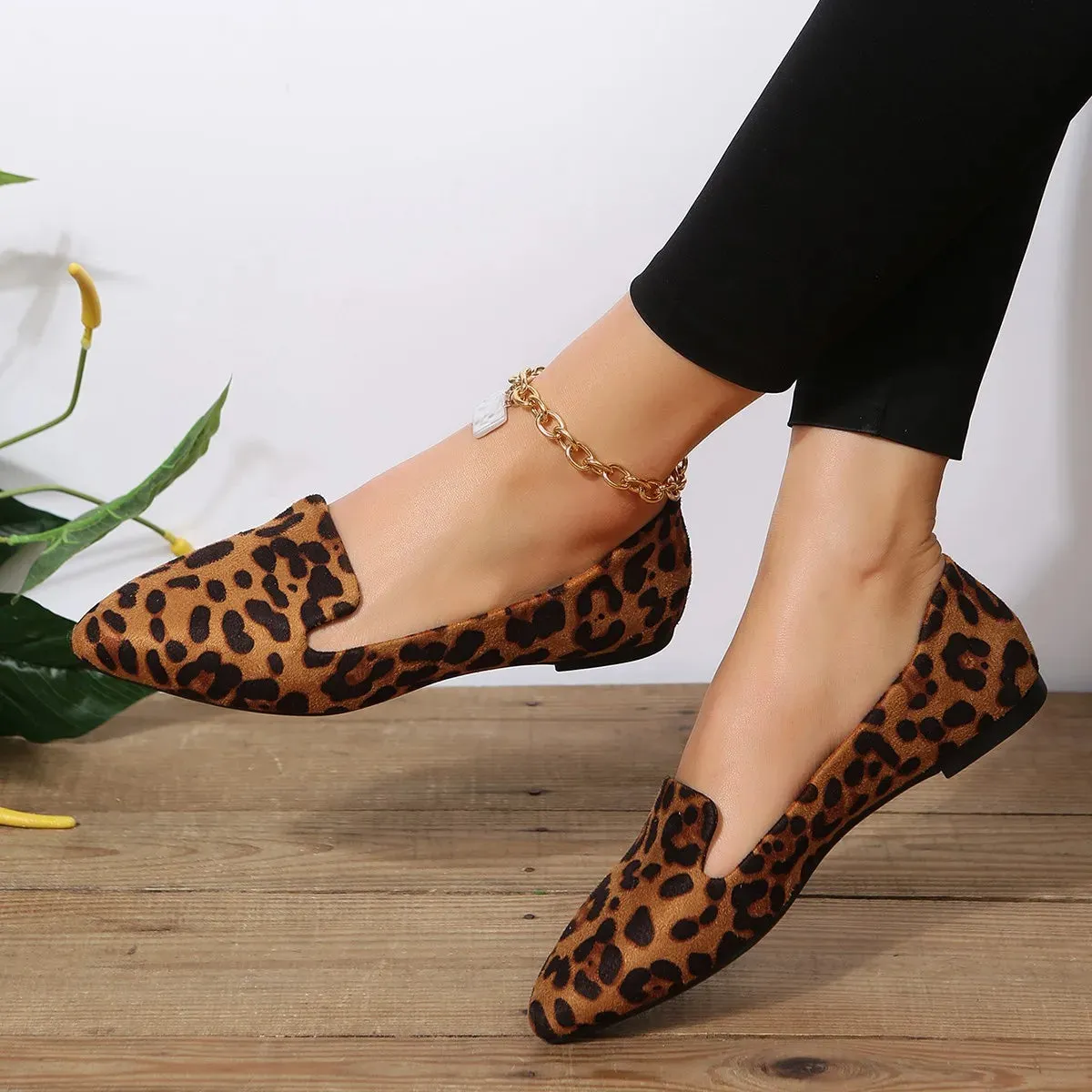 Loafers Flats Leopard Pointed Toe Casual Women Shoes Comfortable Walking Loafers Thursday Boots