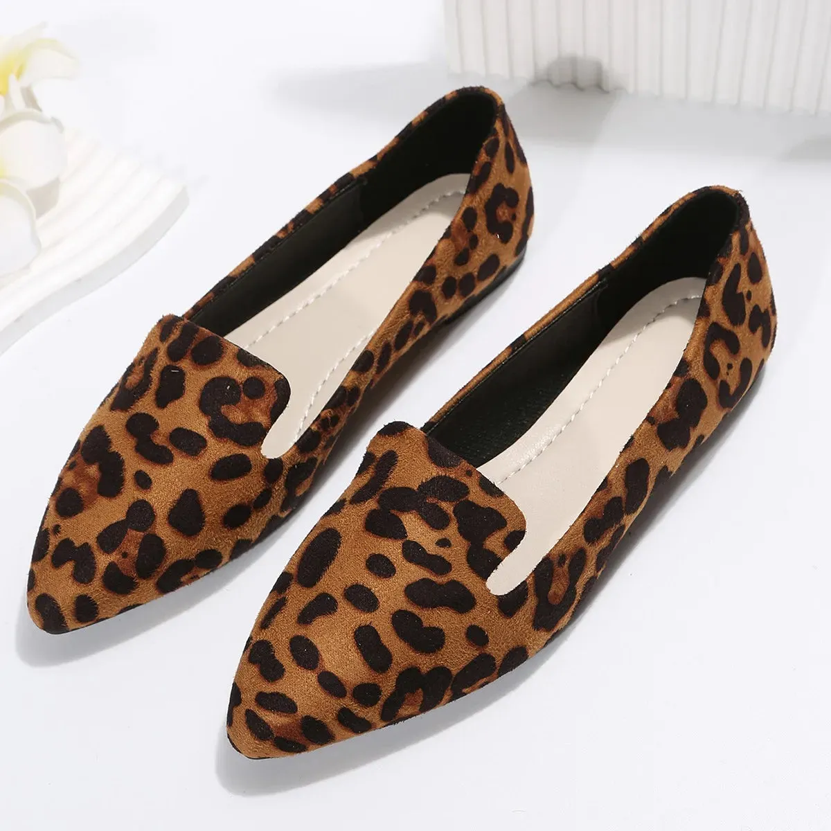 Saude Loafers Loafers Flats Leopard Pointed Toe Casual Women Shoes Comfortable Walking