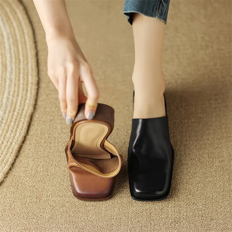 Purpdrank - 2023 Summer Women Shoes Mules Shoes for Women Square Toe Slippers Women Chunky Heel Cover Toe Slippers Shoes Zapatos De Mujer T Rex Slippers