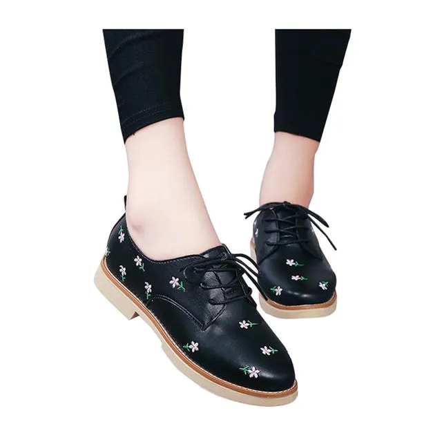 Azure Oxford Square Women Flower Decorate Oxfords Shoes