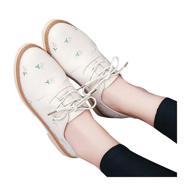 Print Oxfords Women Flower Decorate Oxfords Shoes