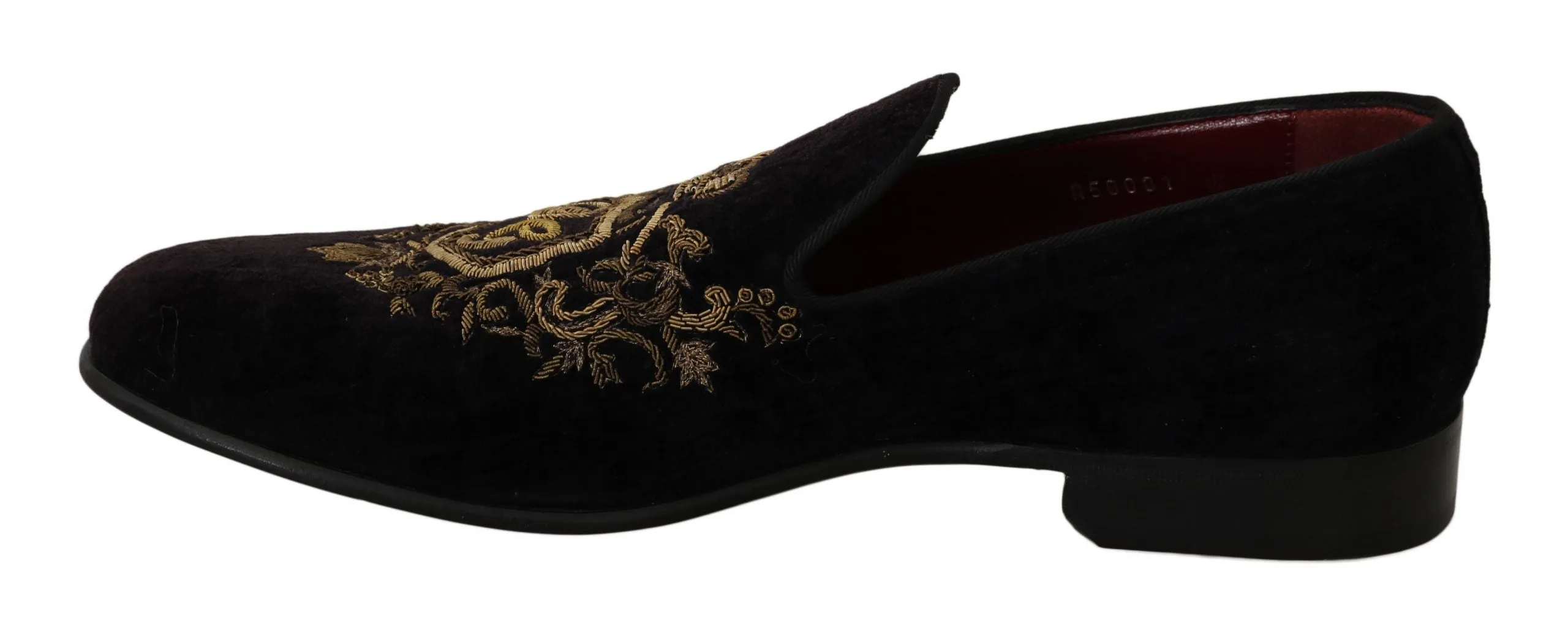 Heeled Loafers Leather Dolce & Gabbana Elegant Black Loafers with Gold Crown Embroidery