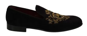 Dolce & Gabbana Elegant Black Loafers with Gold Crown Embroidery Shop Slingback Heeled Loafers