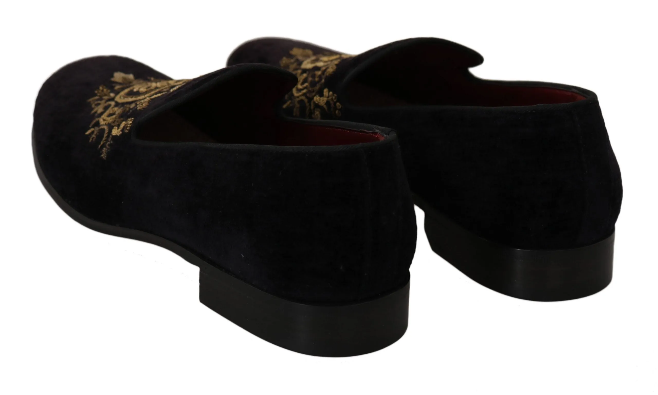Gathered Leather Loafers Dolce & Gabbana Elegant Black Loafers with Gold Crown Embroidery