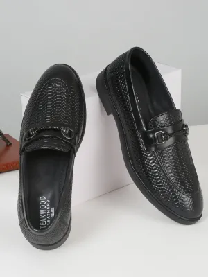 Loafers Shoes Men's Black Texture Patterned Leather Loafers