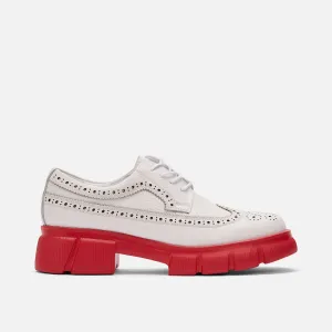 Ms. Alexander White/Red Leather Lug Wingtip Derby Ominous Oxfords