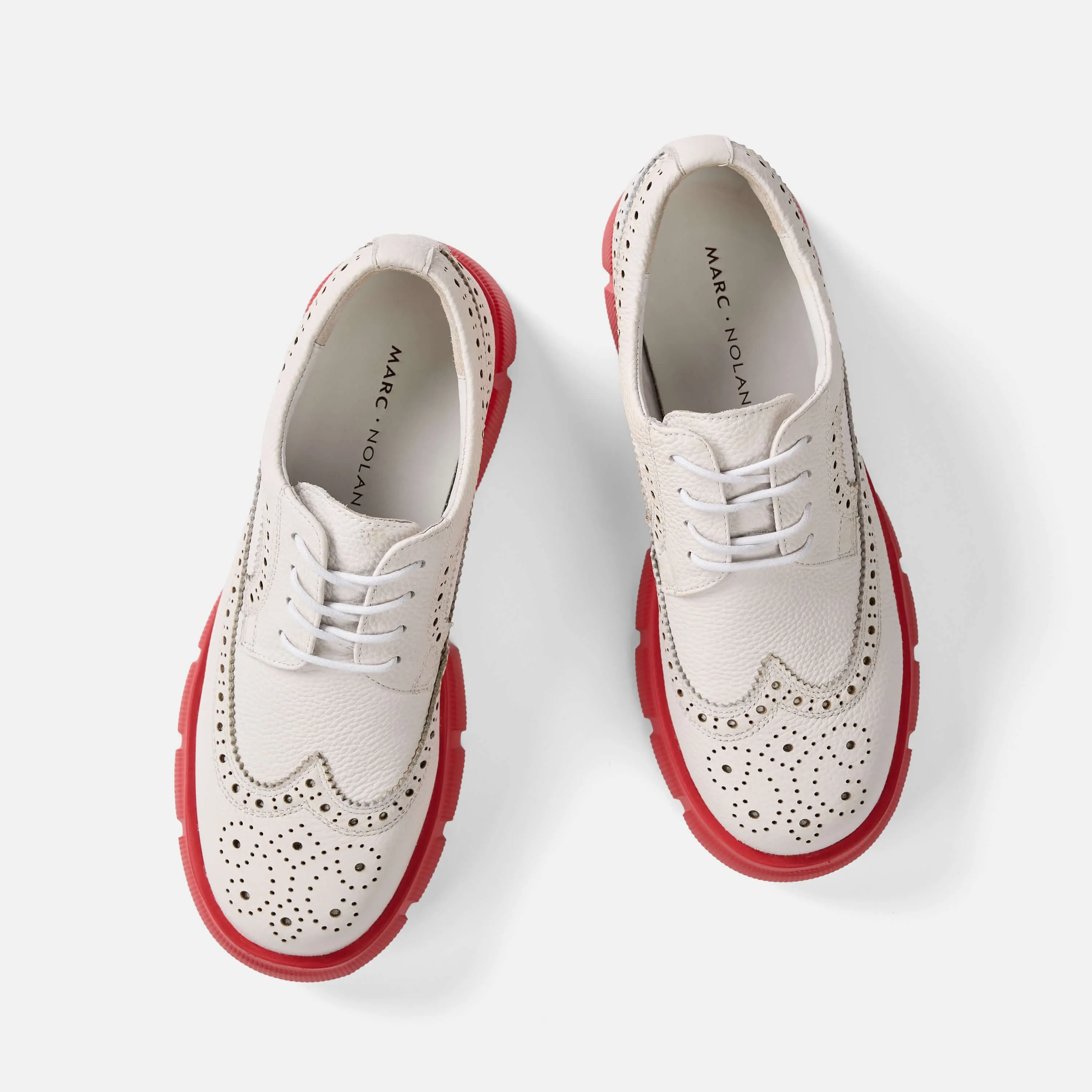 Ms. Alexander White/Red Leather Lug Wingtip Derby Oxfords Street