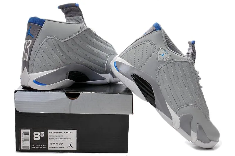 Nike Air Jordan 14 Retro Grey Blue Sneaker Shoes Sale Men Size 7-13 Asics Running Shoes Quality