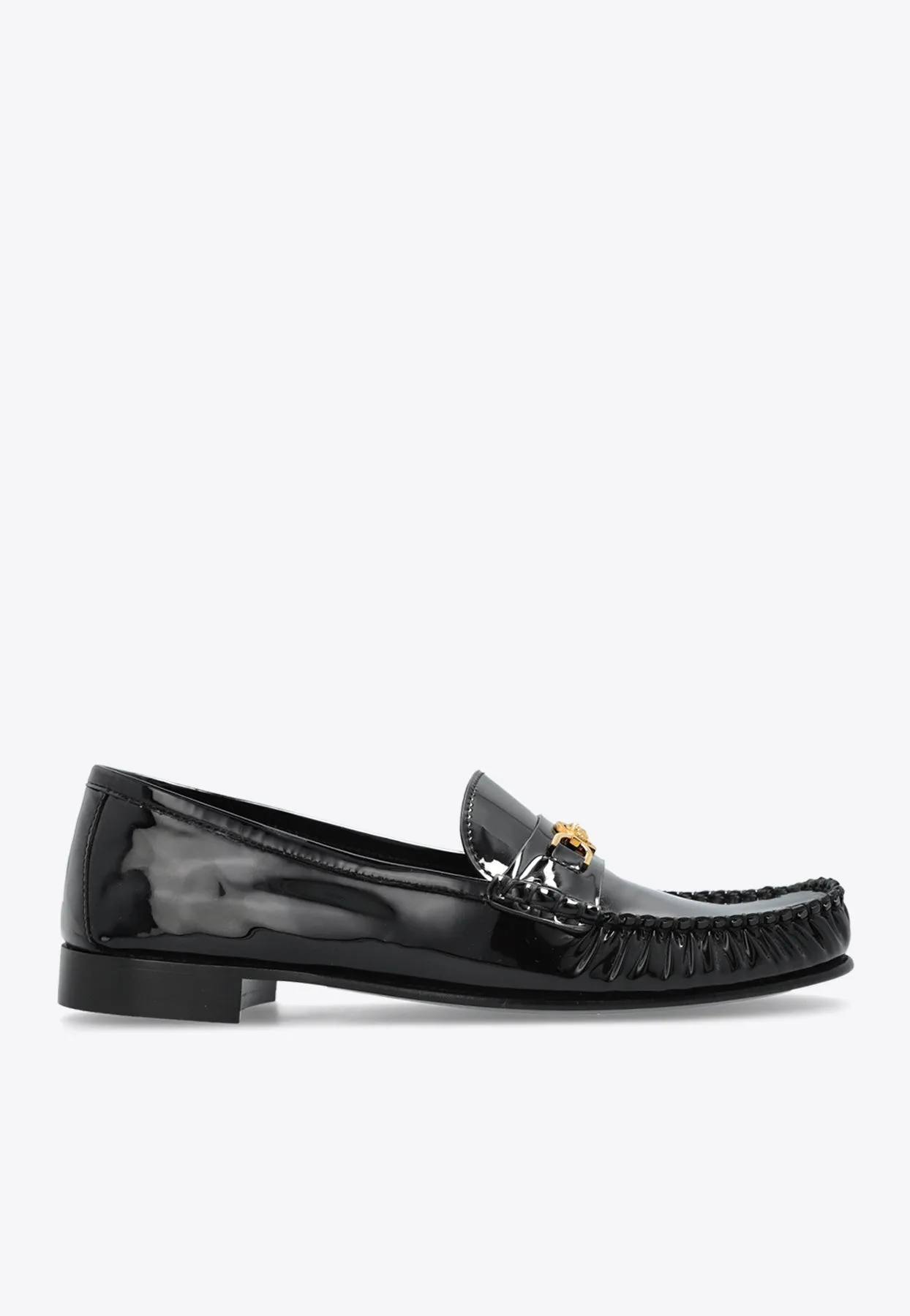 Medusa-Embellished Leather Loafers Patent Platform Loafers