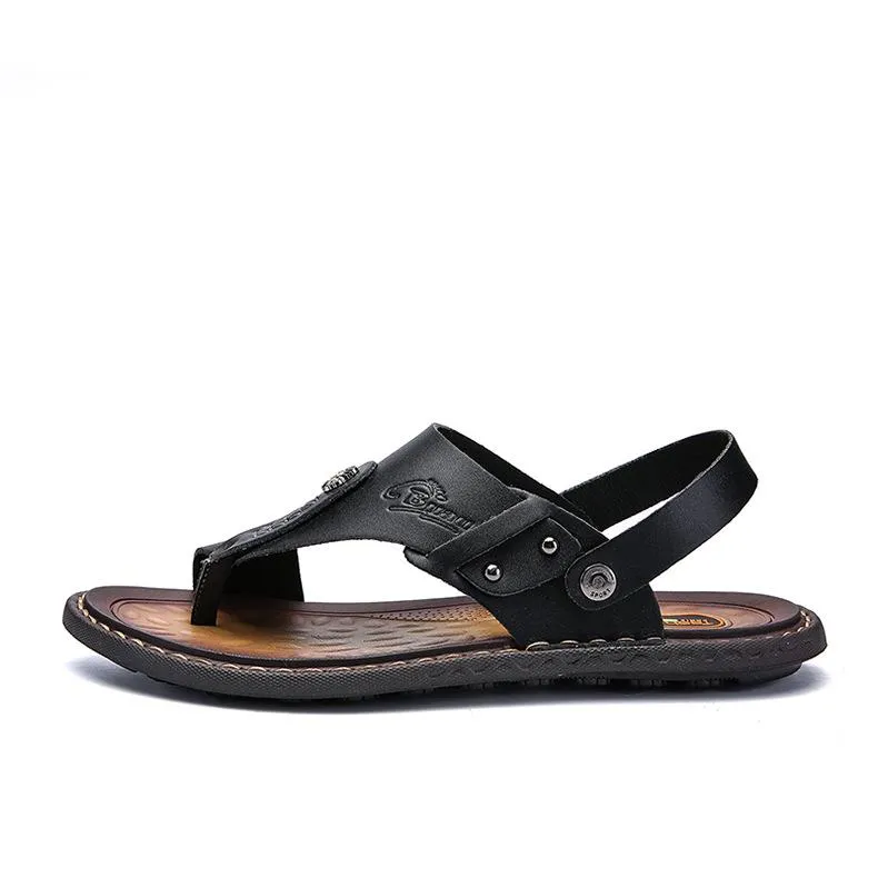 Rockstud Leather Sandals Men Summer Shoes Beach Casual Flip Flops
