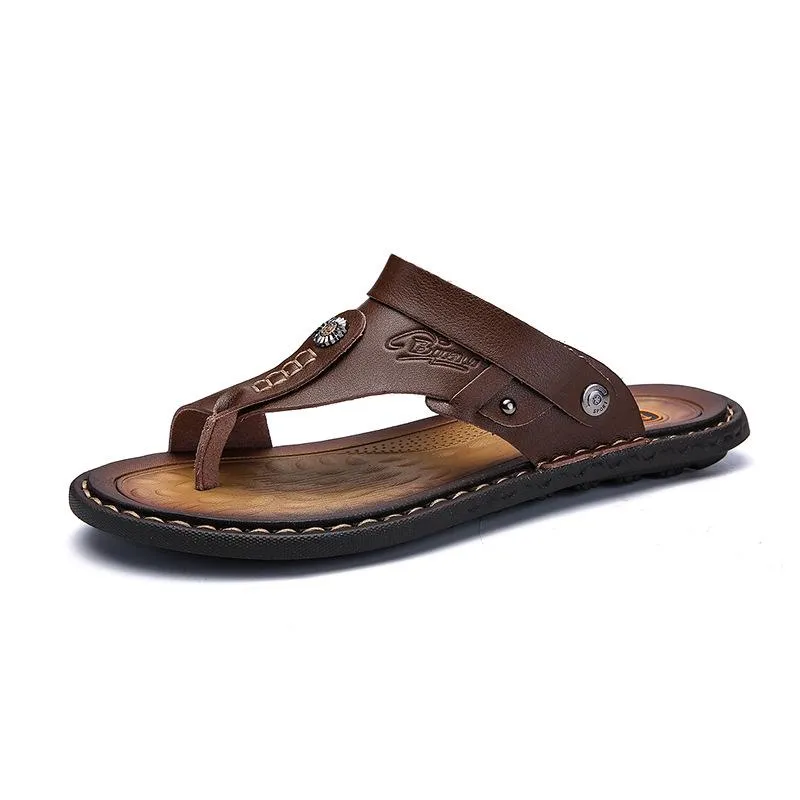 Men Summer Shoes Beach Casual Flip Flops Leather Huarache Sandals