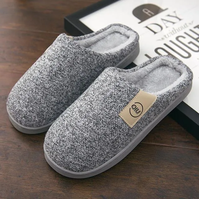 Men Winter Warm Slippers Fur Slippers Men Boys Plush Slipper Cotton Shoes Non-slip Solid Color Home Indoor Casual Slippers Rothy Slides