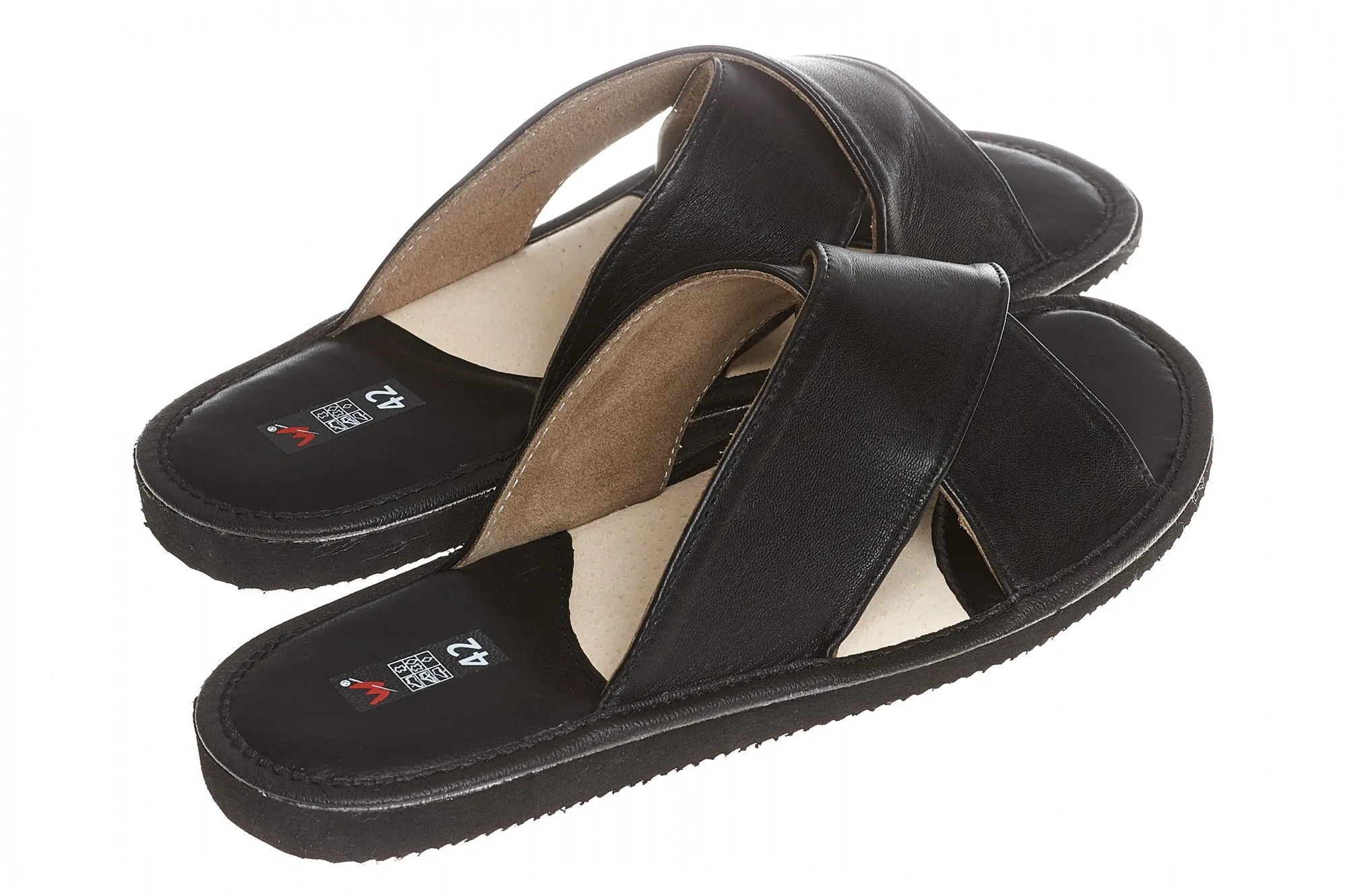 Grinch Bedroom Slippers Men's Black Leather Open Toe Slippers | WU-244